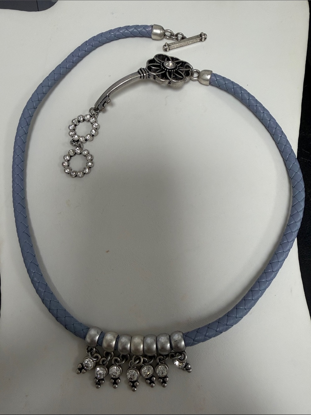 Premier Designs Stylish BLUE Braided Necklace with Silver Charm Accents